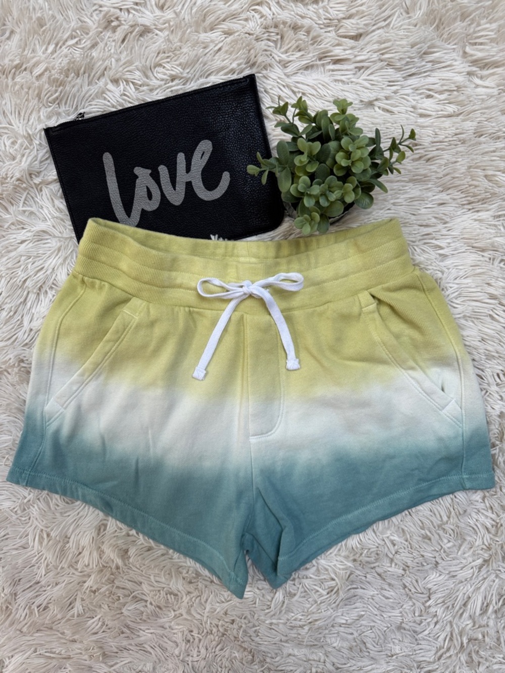 Reflex Ombre Drawstring Fleece Shorts 💗 Lime White & Teal